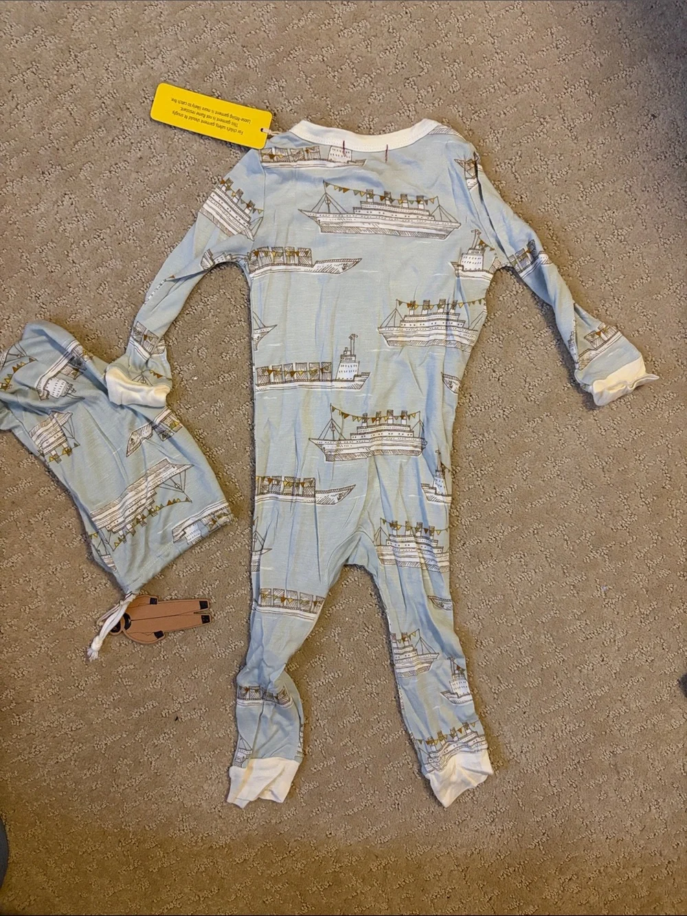 Milkbarn Light Blue Boat-Print Zip One-Piece
